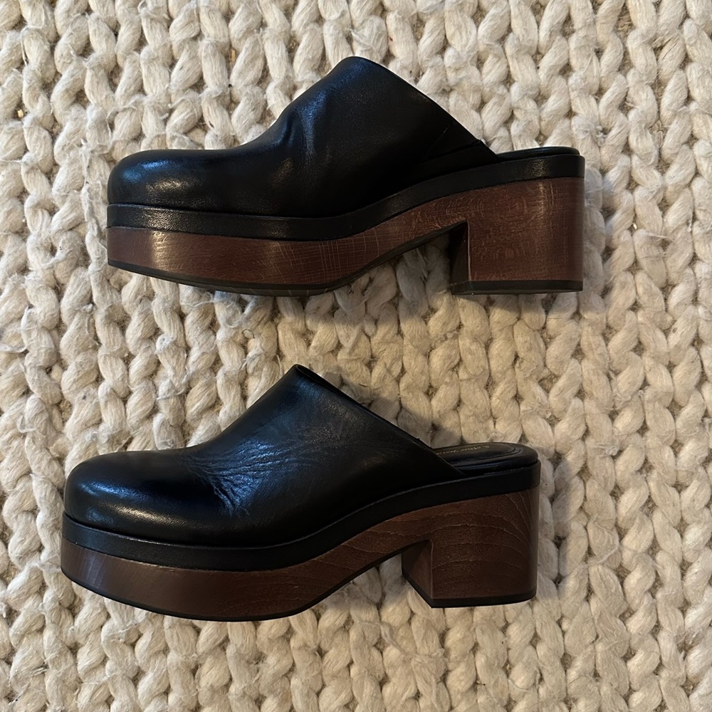 Black wooden heel clogs